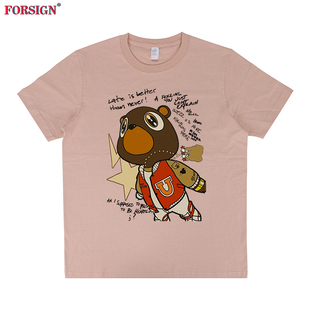 T恤男女 hop短袖 Kanye west侃爷熊卡通动漫涂鸦字母饶舌嘻哈hip