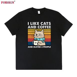 coffee咖啡猫奴卡通动漫字母短袖 猫咪I and cats T恤男女 like