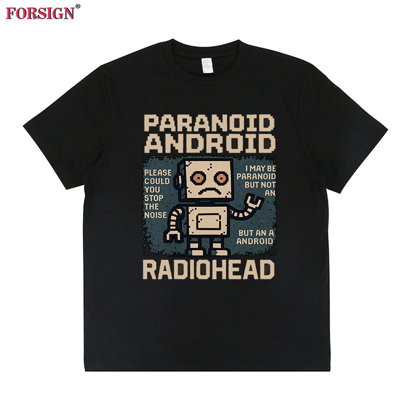 Radiohead电台司令摇滚乐队机器人卡通复古字母短袖T恤男女