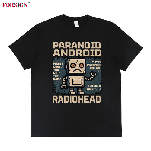 Radiohead电台司令摇滚乐队机器人卡通复古字母短袖T恤男女