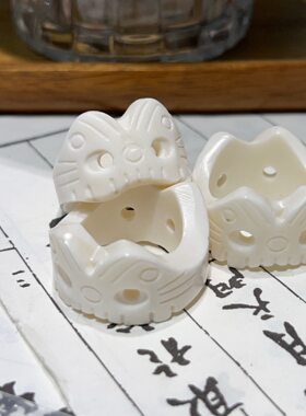 文玩驼骨雕刻猫咪面具跑环双面文玩跑环手串搭配配饰DIY手持跑环