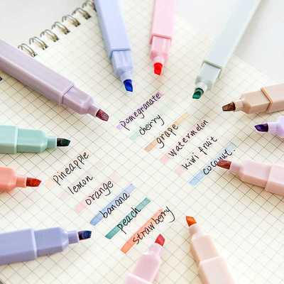 集物社软头荧光笔淡色系荧光标记笔大容量学生用记号笔彩色划重点