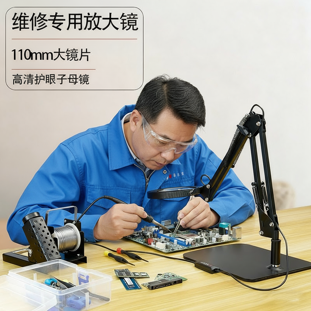 高清20高倍30高倍台式放大镜带LED冷暖灯老人阅读手机修表维修用台灯100电子焊接鉴定用300工作台1000