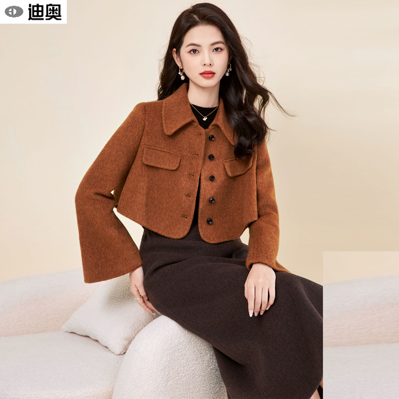 迪奥双面呢羊毛大衣短款外套