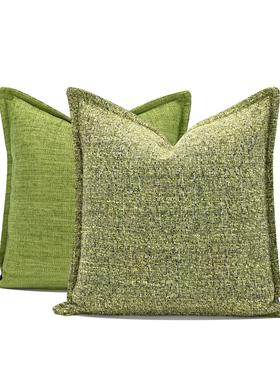 轻奢亚麻青草绿色抱枕样板间别墅酒店客厅方枕套腰枕轻奢简约现代