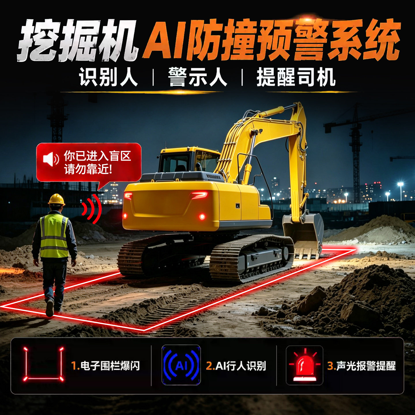 掌尚工程车挖机叉车电子围栏预警