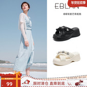 伊伴 99清仓福利 厚底拖鞋 EBLAN 女夏季 外穿水钻沙滩凉拖一字拖