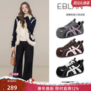 EBLAN/伊伴小泡芙厚底德训鞋女2025秋冬新款内增高加绒休闲面包鞋