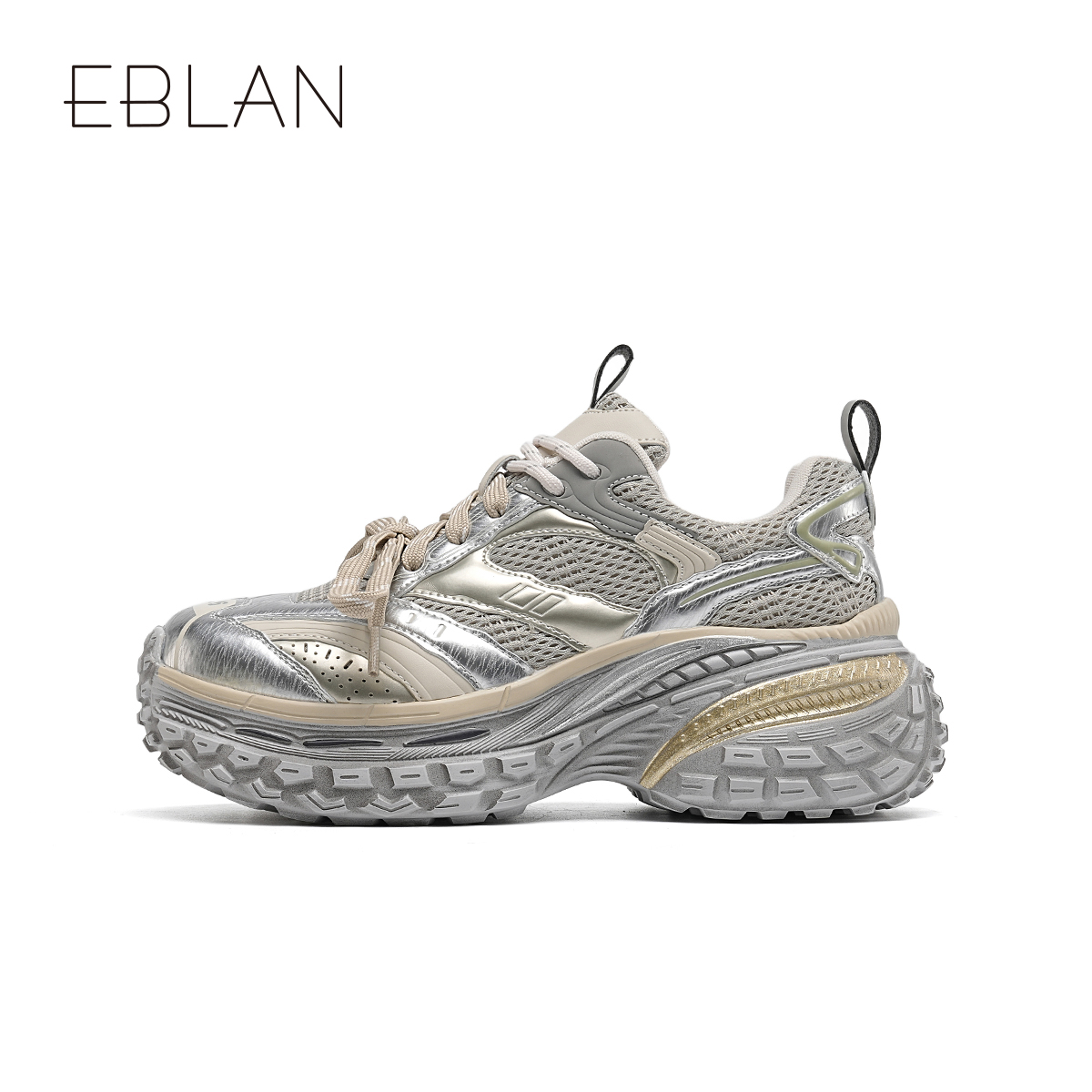 EBLAN/伊伴复古厚底老爹鞋2025年秋季新款时尚百搭休闲鞋增高女鞋