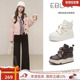 EBLAN 加绒加厚保暖绑带棉鞋 伊伴厚底皮面雪地靴女2025年冬季 新款