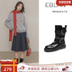 新款 EBLAN 伊伴水洗缩纹厚底马丁靴女2025秋季 英伦风短靴机车靴子