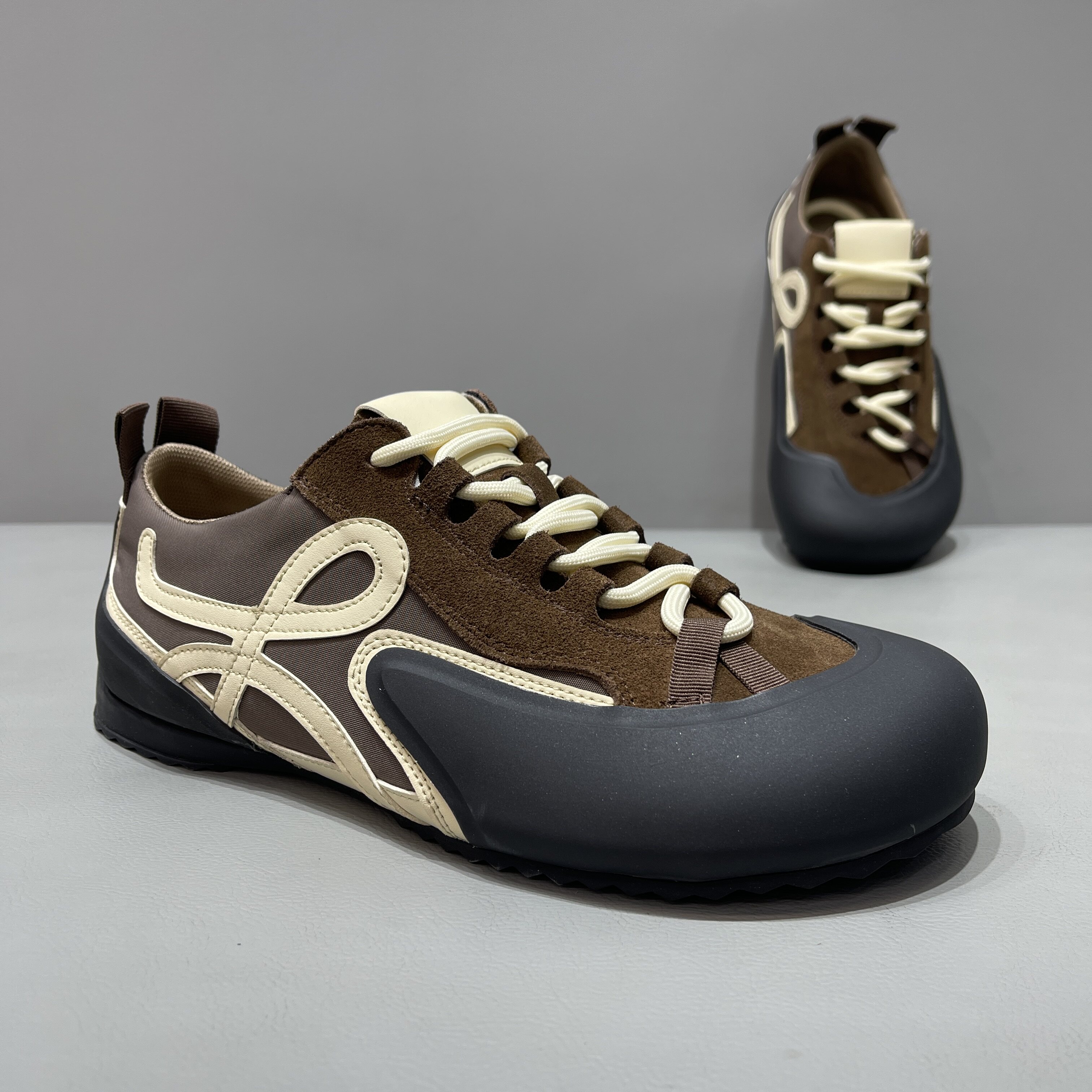 男鞋复古磨砂真皮拼色方头运动鞋2026夏季低帮平底休闲鞋轻便潮鞋