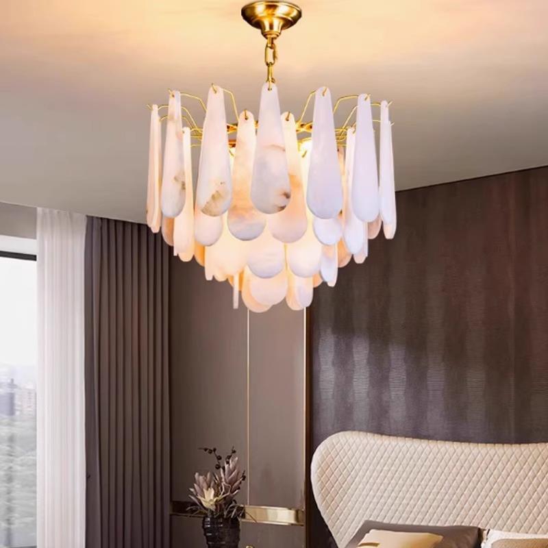 轻奢全铜天然云石中山灯具家装灯饰现代氛围灯高级感客厅餐厅吊灯