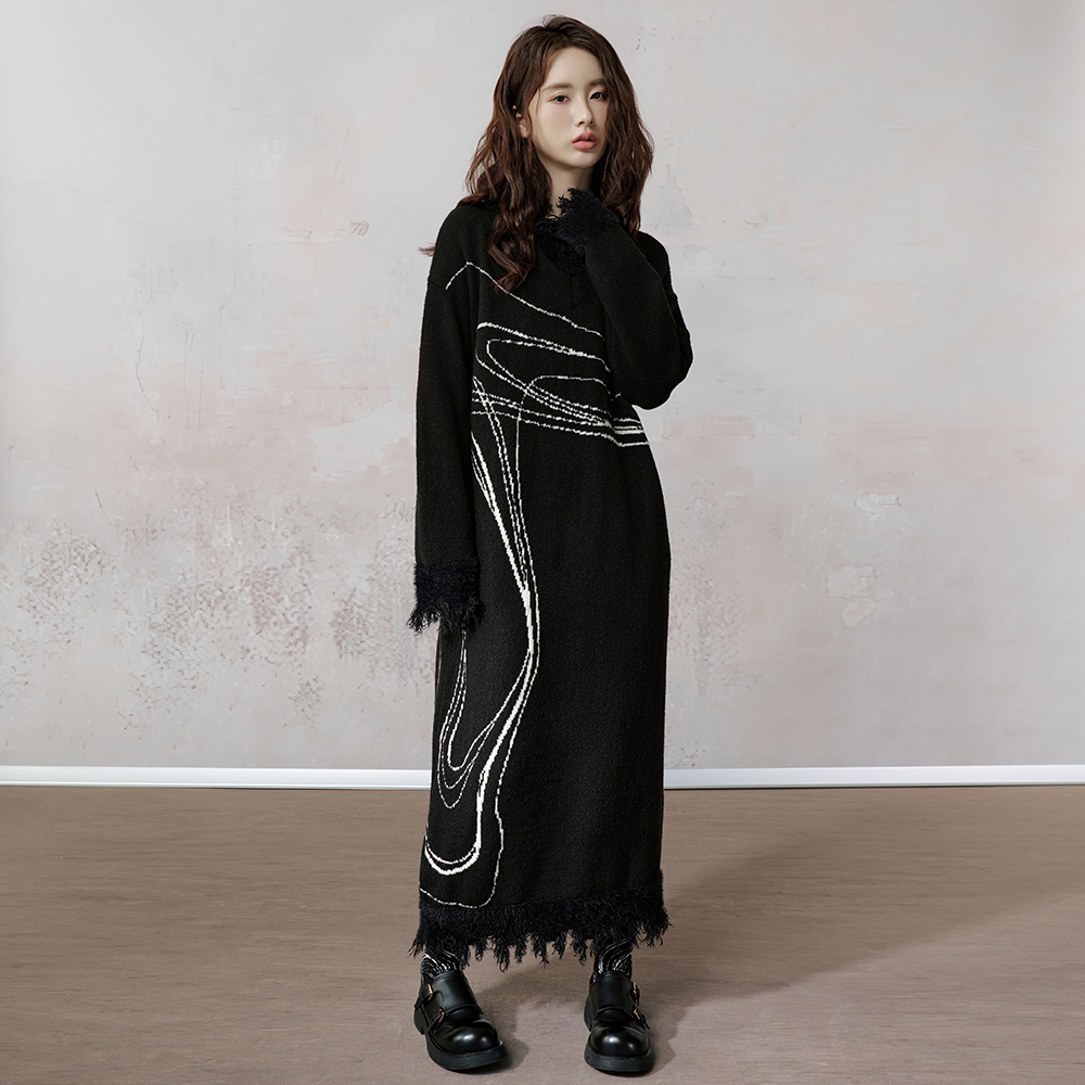 JfYanYan长款慵懒风针织连衣裙女