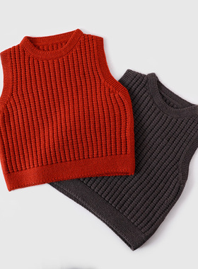 宝宝背心秋冬外穿儿童针织马甲毛衣女童女宝红色男童男宝红男孩男