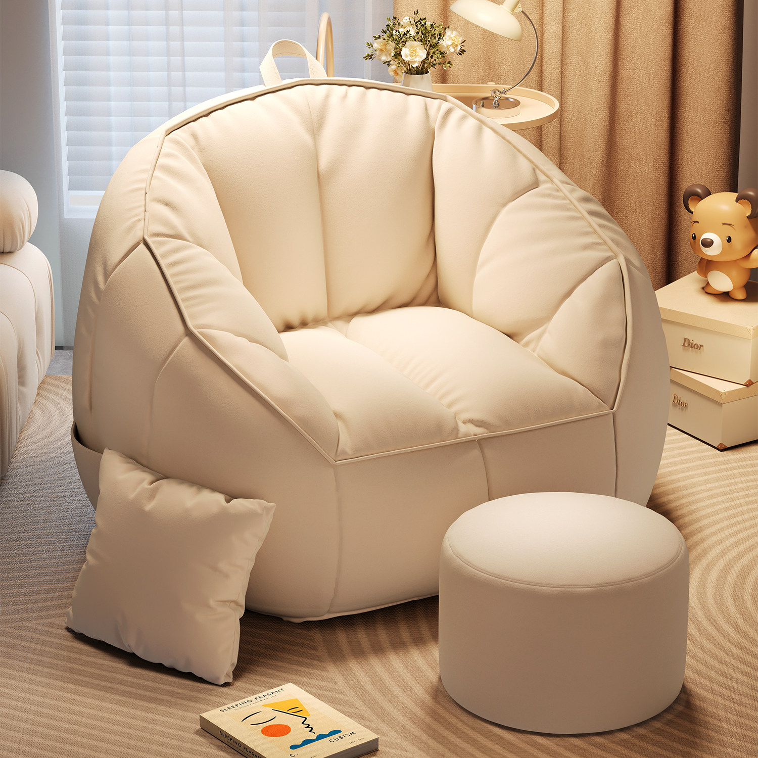 懒人沙发单人儿童小沙发出租房豆桶卧室榻榻米座椅床摆烂靠背床笠