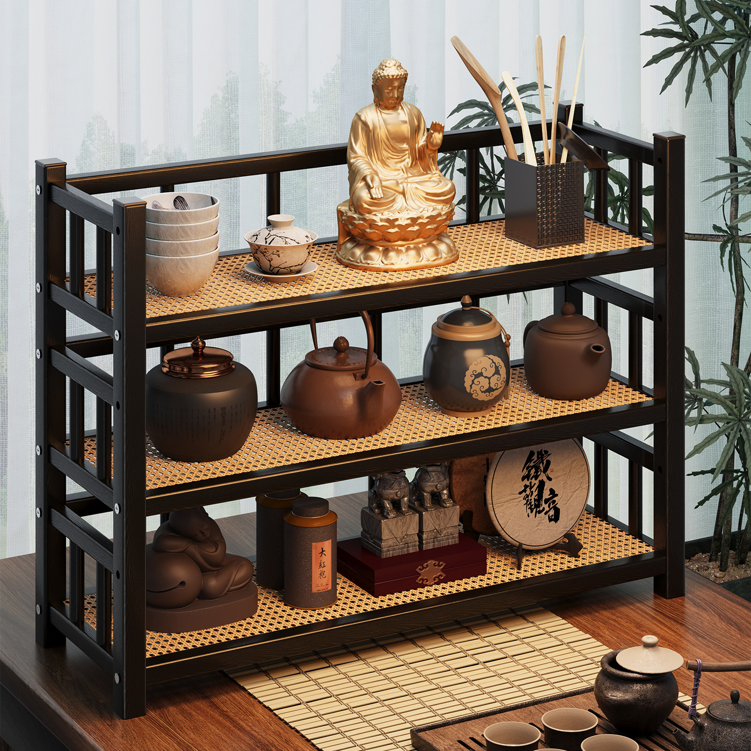 桌面茶杯置物架小型博古架茶具茶器收纳层架中式紫砂壶摆件展示架,收纳整理,整理架/置物架/收纳架,淘宝优惠券,粉丝福利购,淘宝优惠卷