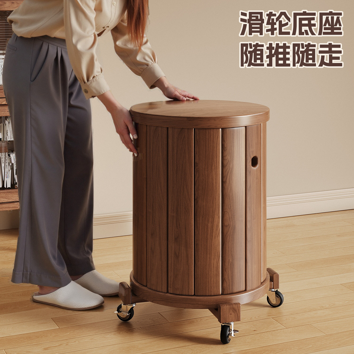 实木凳子可叠放家用叠叠乐带滑轮堆叠凳可收纳来客备用凳餐桌圆凳