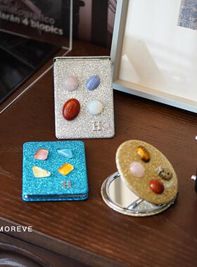 Moreve 《Shining》糖豆天然石材便携翻盖立体折叠小巧迷你化妆镜