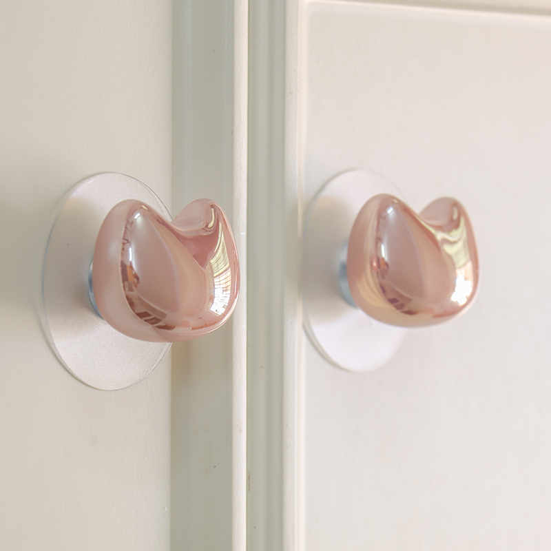 法式可爱元宝猫柜门拉手免打孔定制柜子抽屉把手无痕免钉贴陶瓷