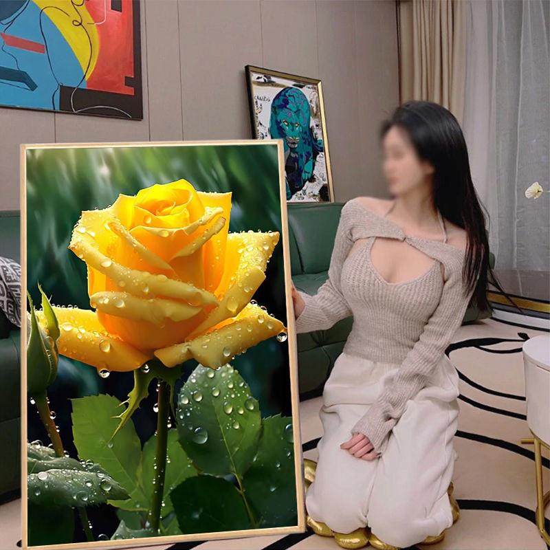 5d钻石画2024新款水滴玫瑰花带框客厅高级手工点钻砖石贴画十字绣,居家布艺,钻石绣,淘宝优惠券,粉丝福利购,淘宝优惠卷
