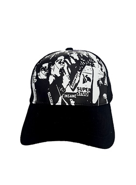 RED ICE黑色满印花朋克嘻哈摇滚暗黑哥特亚文化小众街头鸭舌帽子