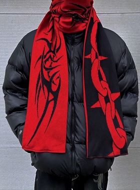 「RED ICE」 黑红朋克暗黑荆棘双面围巾