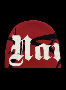 RED ICE帽子字母印花字体黑红朋克嘻哈亚文化小众街头针织帽子