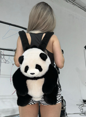 RED ICE可爱国宝大熊猫周边毛绒柔软仿真花花双肩包玩偶背包