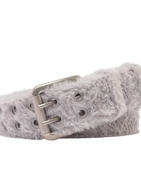 RED ICE黄子弘凡同款自制绒毛灰色y2k涩谷亚文化毛毛毛绒腰带