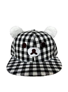 RED ICE 原创自制轻松熊黑白网格可爱小熊恶搞毛绒耳朵棒球帽子