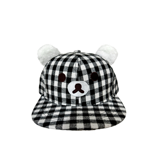 RED 原创自制轻松熊黑白网格可爱小熊恶搞毛绒耳朵棒球帽子 ICE