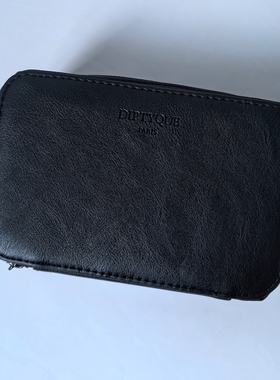 卡塔尔航空头等舱diptyque男士女士黑色皮质化妆包洗漱包随身小包