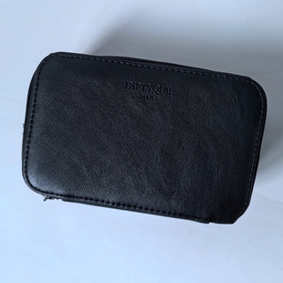 卡塔尔航空头等舱diptyque男士女士黑色皮质化妆包洗漱包随身小包