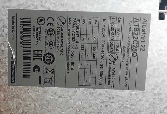 上海施耐德ATS22C32Q软启动器160KW 三相230-440V 控制电源220V