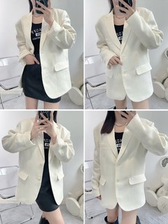 23秋新 亚麻混纺 高级感 气质百搭 白色宽松西装外套夹克女