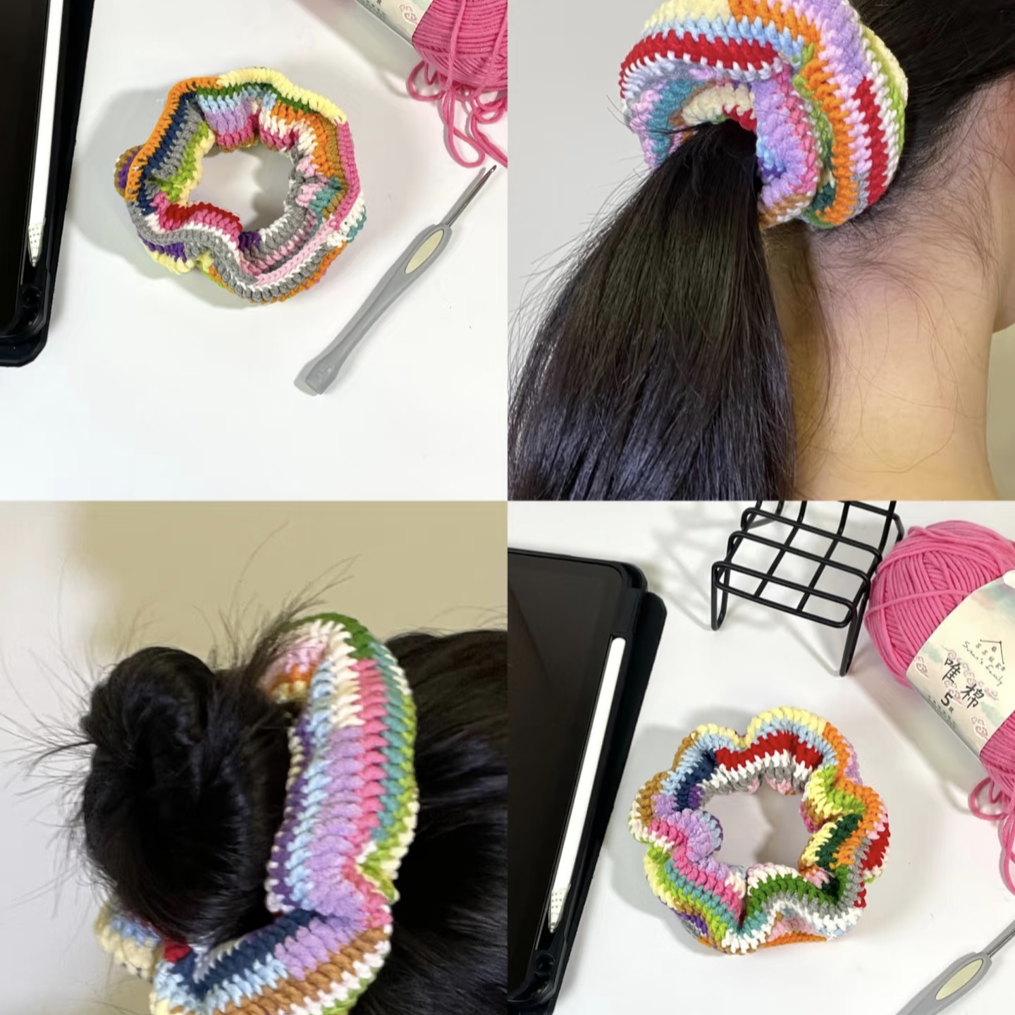 手工编织毛线钩织大肠发圈彩色皮筋创意礼物送朋友闺蜜生日礼物