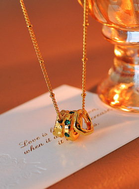 小红书同款新中式复古多圈祖母绿锆石锁骨链简约高级感时尚项链潮