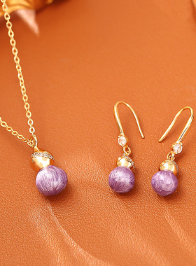 国风葫芦福禄锆石吊坠项链耳环高级感优雅气质锁骨链复古百搭耳钩