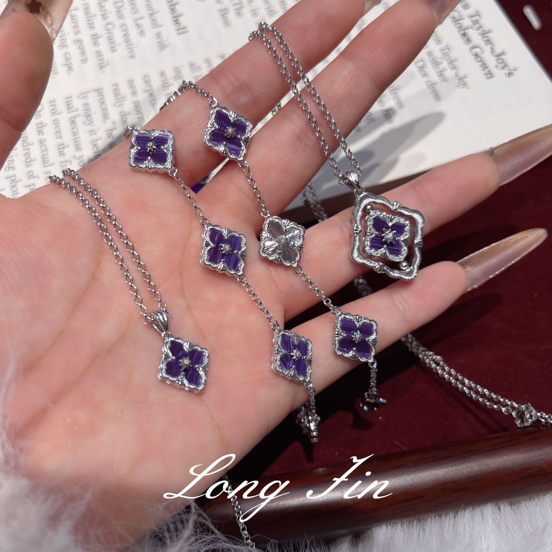 复古高级感紫龙晶手链项链耳环潮