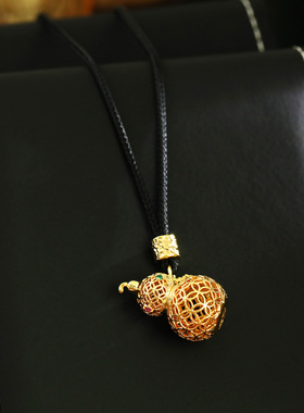 金店同款沙金镂空花丝爬藤葫芦吊坠项链福禄毛衣链新中式国风饰品