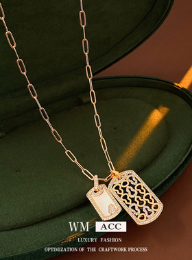 贝母锆石方形葫芦无事牌吊坠项链轻奢小众锁骨链个性冷淡风高级感