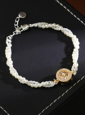 轻奢圆形八芒星珍珠缠绕手链女款重工小众精致高级感气质优雅手串