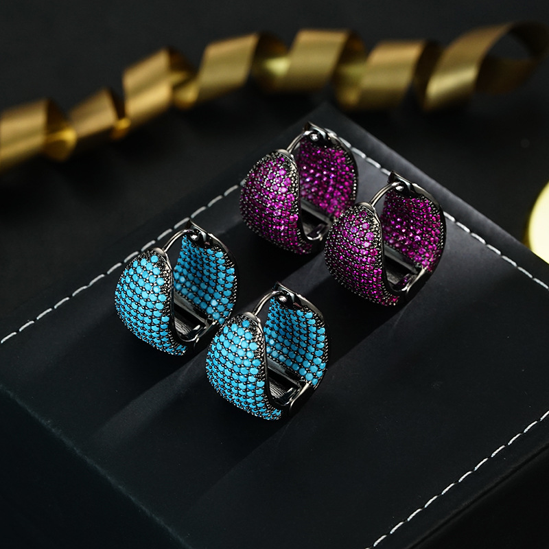 欧美复古高级感耳饰奢华铜镶锆石耳环内外满锆镶嵌重工水滴形耳扣