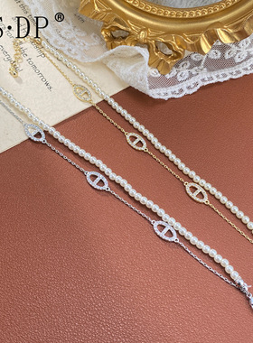 轻奢气质温柔百搭珍珠锆石猪鼻子双层手链小众时尚设计感手串手饰