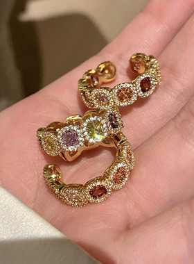 指尖彩虹彩色多巴胺方糖锆石开口戒指女高级感气质指环手饰礼物潮