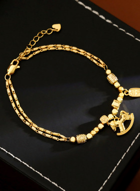 新中式金色碎冰冰小马钱币手链女轻奢高级感手串本命年沙金手饰潮