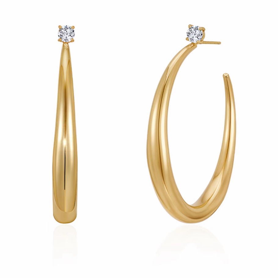 轻奢夸张光面牛角耳钉欧美个性素圈气质百搭c形耳环通勤大耳圈潮