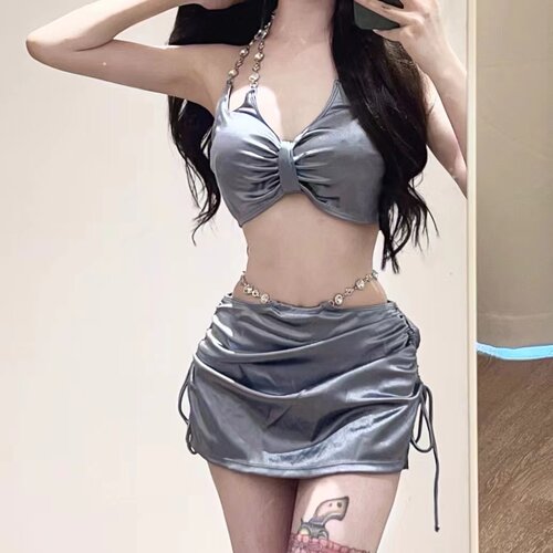 高级感纯欲风锆石比基尼三件套女