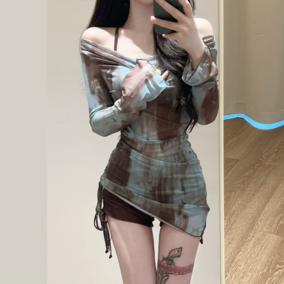 扎染美式世可儿平角分体泳衣女